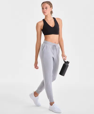 Id Ideology Women's Relaxed High-rise Heathered Fleece Joggers, Macy's Exclusive In Gray