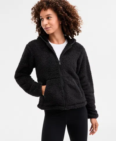 Id Ideology Women's Relaxed Hooded Sherpa Long-sleeve Jacket, Macy's Exclusive In Black