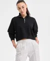 Id Ideology Women's Relaxed Lightweight Quarter-zip Top, Exclusively At Macy's In Deep Black