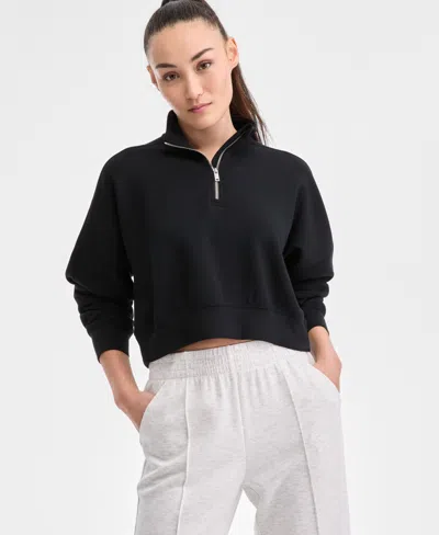 Id Ideology Women's Relaxed Lightweight Quarter-zip Top, Exclusively At Macy's In Deep Black