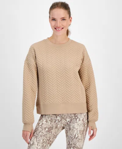 Id Ideology Women's Relaxed Quilted Crewneck Pullover, Created For Macy's In Org Snd,sp Cin