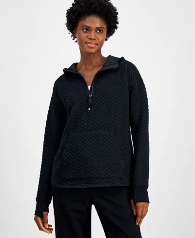 Id Ideology Women's Relaxed Quilted Quarter-zip Hoodie, Created For Macy's In Black