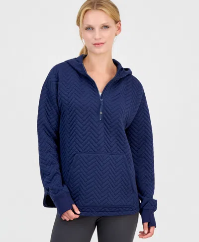 Id Ideology Women's Relaxed Quilted Quarter-zip Hoodie, Created For Macy's In Blue