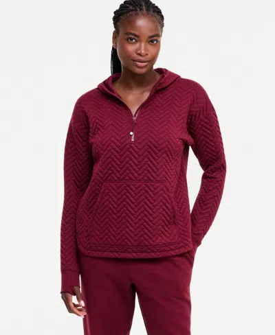Id Ideology Women's Relaxed Quilted Quarter-zip Hoodie, Created For Macy's In Red