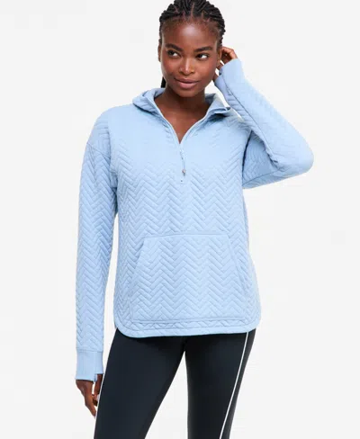 Id Ideology Women's Relaxed Quilted Quarter-zip Hoodie, Created For Macy's In Blue