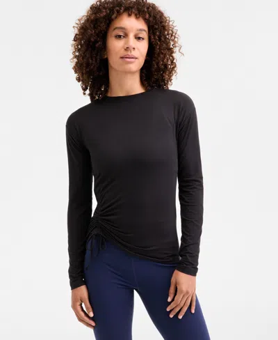 Id Ideology Women's Relaxed Side-ruched Top, Macy's Exclusive In Black