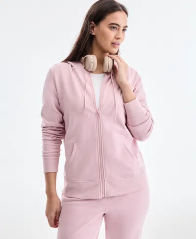 Id Ideology Women's Relaxed Zip-front Long-sleeve Fleece Hoodie, Created For Macy's In Pink
