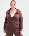 Id Ideology Women's Relaxed Zip-front Long-sleeve Fleece Hoodie, Created For Macy's In Brown