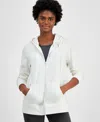 Id Ideology Women's Relaxed Zip-front Long-sleeve Fleece Hoodie, Created For Macy's In White