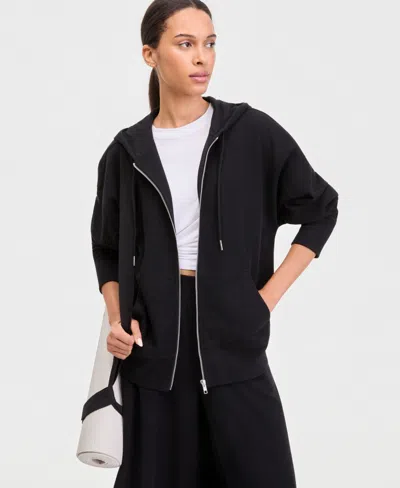 Id Ideology Women's Rib Slub Zip-front Hooded Sweatshirt, Macy's Exclusive In Black