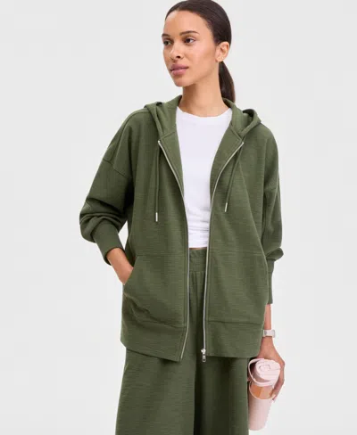 Id Ideology Women's Rib Slub Zip-front Hooded Sweatshirt, Macy's Exclusive In Green