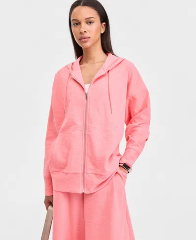 Id Ideology Women's Rib Slub Zip-front Hooded Sweatshirt, Macy's Exclusive In Pink