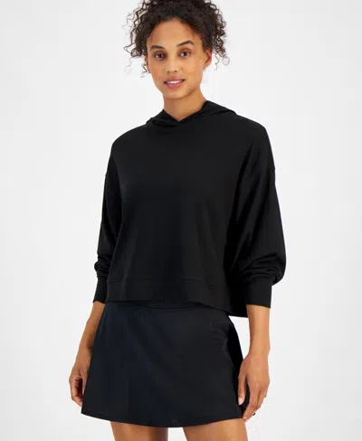 Id Ideology Women's Ribbed Drop-shoulder Hoodie, Created For Macy's In Black Night