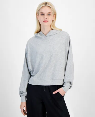 Id Ideology Women's Ribbed Drop-shoulder Hoodie, Created For Macy's In Grey Heather
