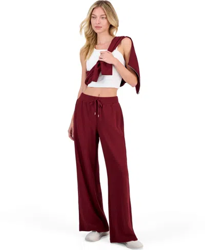 Id Ideology Women's Ribbed Knit Wide Leg Pants, Macy's Exclusive In Burgundy