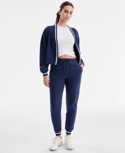 Id Ideology Women's Ribbed Solid Fleece Ankle Jogger Pants, Macy's Exclusive In Blue