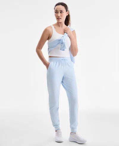 Id Ideology Women's Ribbed Solid Fleece Ankle Jogger Pants, Macy's Exclusive In Blue