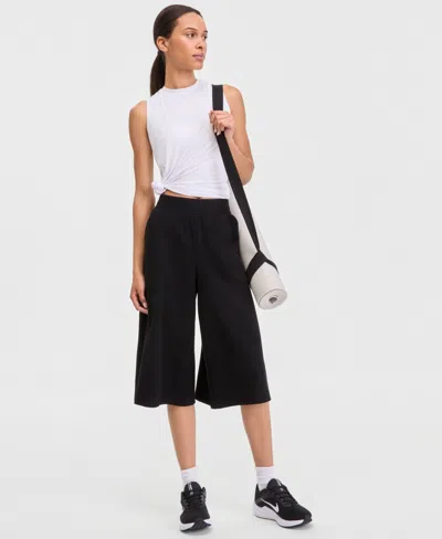 Id Ideology Women's Ribbed Wide-leg Cropped Pull-on Pants, Macy's Exclusive In Black