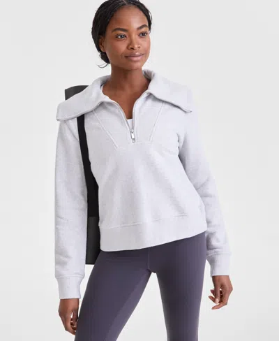 Id Ideology Women's Shawl-collar Quarter-zip Knit Top, Exclusively At Macy's In Silver Heather