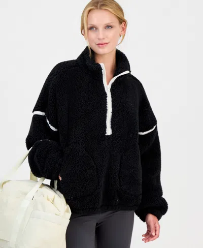 Id Ideology Women's Sherpa Half-zip Mock Neck Pullover, Macy's Exclusive In Black