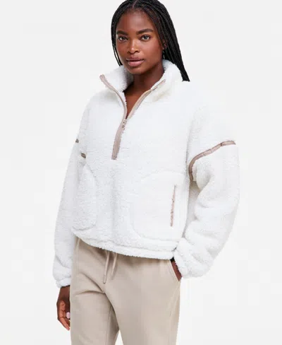 Id Ideology Women's Sherpa Half-zip Mock Neck Pullover, Macy's Exclusive In White
