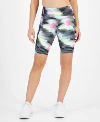Id Ideology Women's Shibori Wave Printed Compression High Rise Bike Shorts, Created For Macy's In Grey