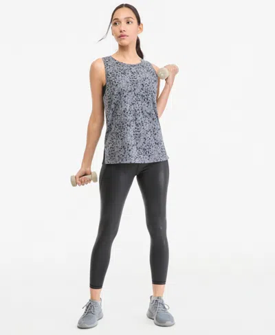 Id Ideology Women's Shine High-waist Compression 7/8-length Leggings, Macy's Exclusive In All Over Foil - Clear Foil On Deep Black