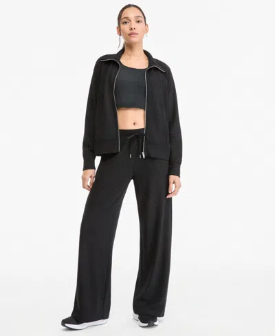 Id Ideology Women's Shine Wide-leg Ottoman-rib Pants, Macy's Exclusive In Deep Black
