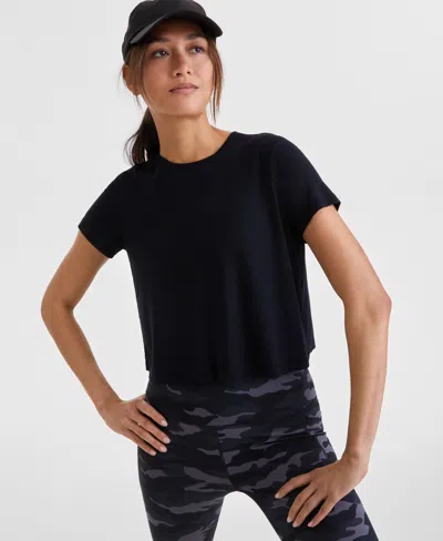 Id Ideology Women's Short-sleeve Crewneck Knit T-shirt, Exclusively At Macy's In Deep Black