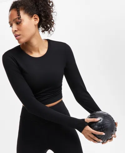 Id Ideology Women's Soft Long-sleeve Crop Top, Exclusively At Macy's In Deep Black