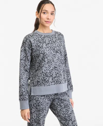 Id Ideology Women's Soft Paw Animal-print Long-sleeve Fleece Crewneck Pullover, Macy's Exclusive In Gray