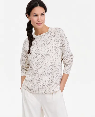 Id Ideology Women's Soft Paw Printed Relaxed-fit Cotton-blend Crewneck Long-sleeve Tee, Macy's Exclusive In White