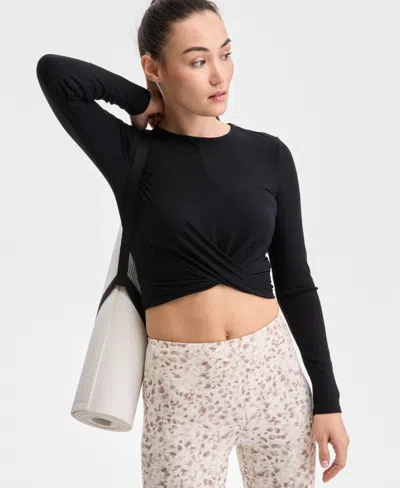 Id Ideology Women's Soft Rib Long-sleeve Top, Exclusively At Macy's In Deep Black