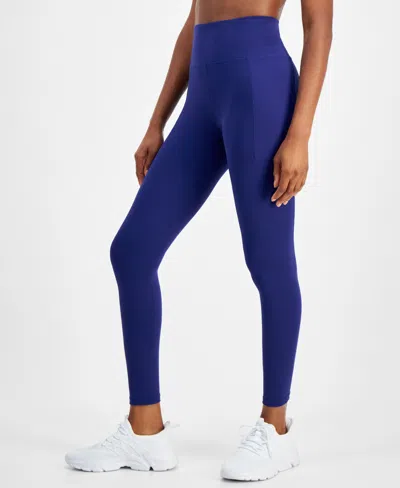 Id Ideology Women's Soft Side-pocket Full-length Leggings, Created For Macy's In Tartan Blue