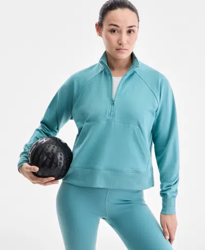 Id Ideology Women's Solid Fleece Quarter-zip Sweatshirt, Macy's Exclusive In Blue