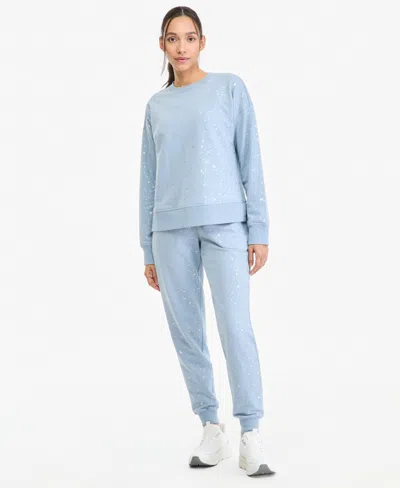 Id Ideology Women's Splatter Fleece Drawstring Jogger Pants, Macy's Exclusive In Splatter Shine - Prussian Blue