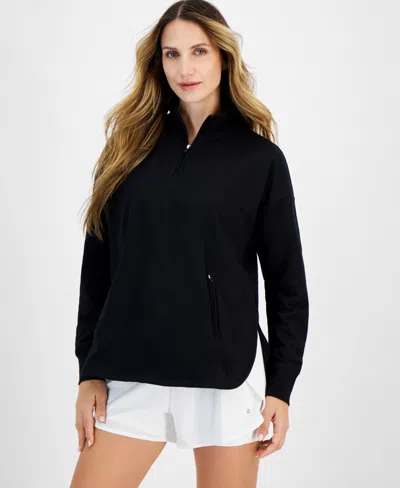 Id Ideology Women's Stand Collar Quarter-zip Long-sleeve Top, Created For Macy's In Deep Black