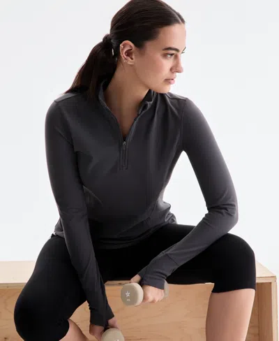 Id Ideology Women's Studio Quarter-zip Pullover Top, Macy's Exclusive In Gray