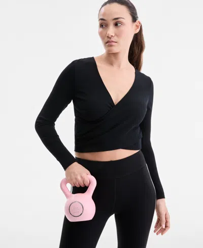 Id Ideology Women's Surplice Long-sleeve Top, Macy's Exclusive In Black