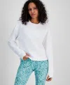 Id Ideology Women's Textured Split-hem Sweatshirt, Exclusively At Macy's In Bright White