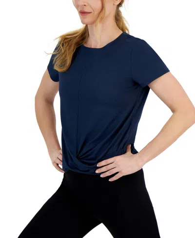 Id Ideology Women's Twist-front Performance T-shirt, Created For Macy's In Navy Serenity,deep Black