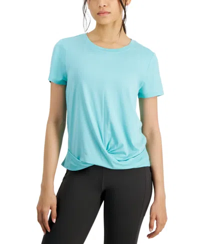 Id Ideology Women's Twist-front Performance T-shirt, Created For Macy's In Ocean Sigh