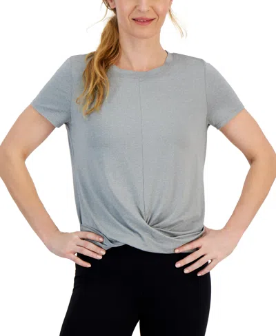 Id Ideology Women's Twist-front Performance T-shirt, Created For Macy's In Storm Grey