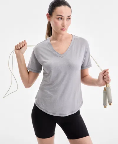 Id Ideology Women's V-neck Short-sleeve Performance Tee, Macy's Exclusive In Gray