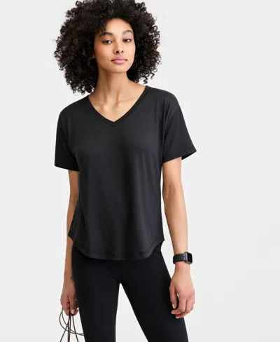 Id Ideology Women's V-neck Short-sleeve Performance Tee, Macy's Exclusive In Black