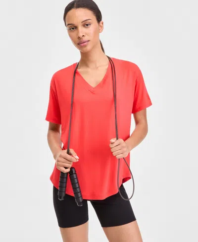 Id Ideology Women's V-neck Short-sleeve Performance Tee, Macy's Exclusive In Orange
