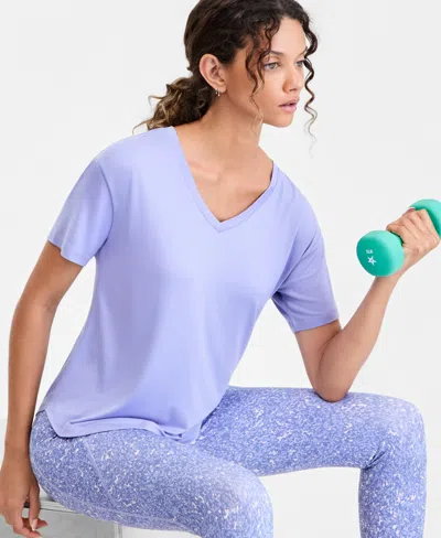 Id Ideology Women's V-neck Short-sleeve Performance Tee, Macy's Exclusive In Purple