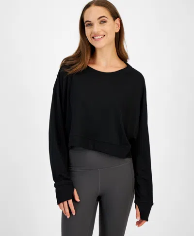 Id Ideology Women's Waffle-knit Drop-shoulder Top, Created For Macy's In Black Night