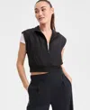 Id Ideology Women's Woven Piped Cropped Vest, Exclusively At Macy's In Deep Black