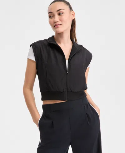 Id Ideology Women's Woven Piped Cropped Vest, Exclusively At Macy's In Deep Black